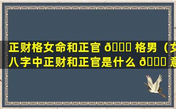正财格女命和正官 🐎 格男（女八字中正财和正官是什么 🐈 意思）